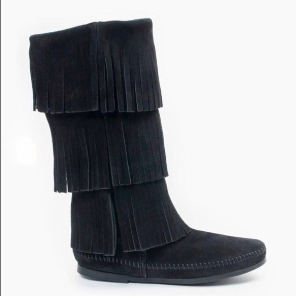 Leather fringe boots